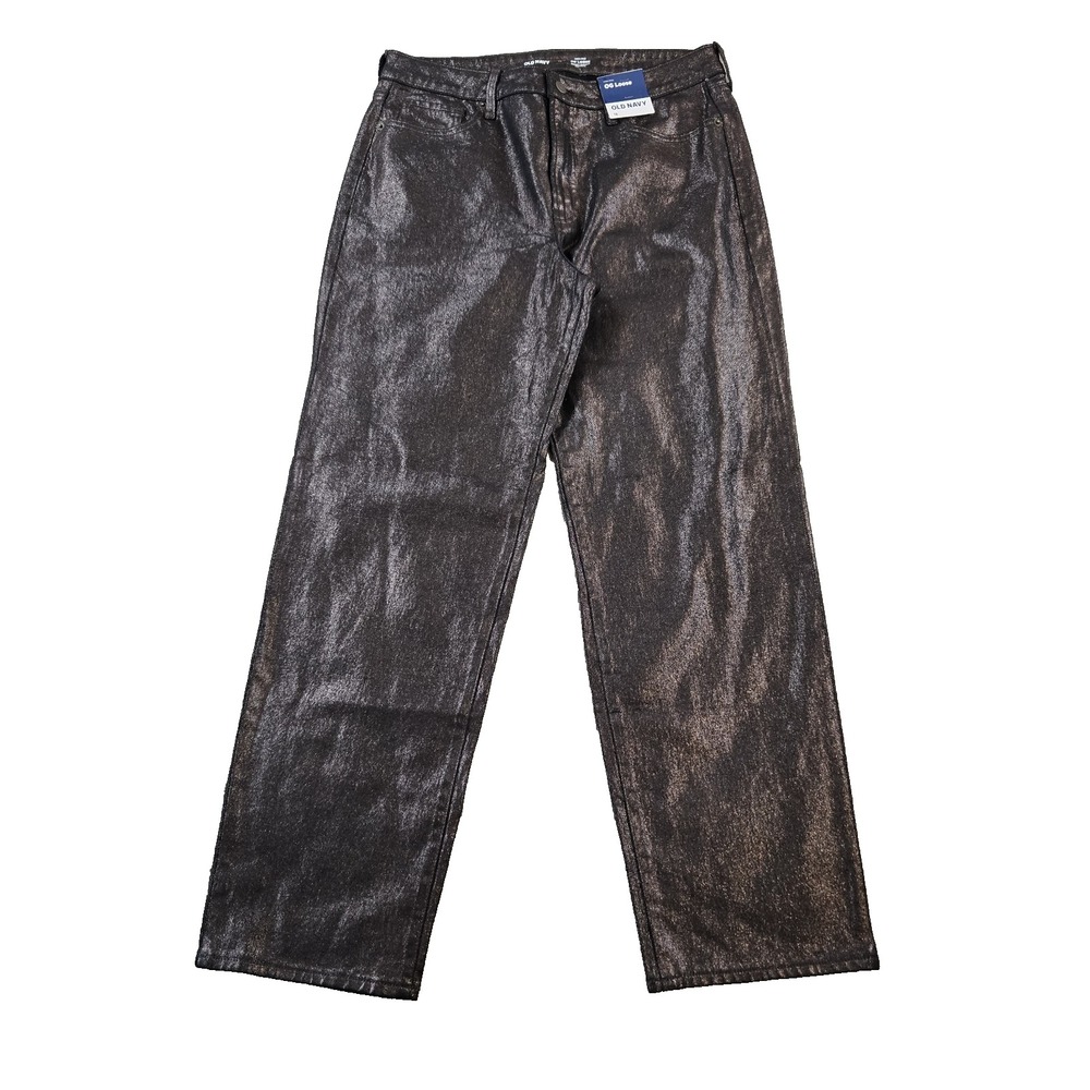 NWT Old Navy High Rise OG Loose Sparkly Black Jeans Smooth Pockets Size 12